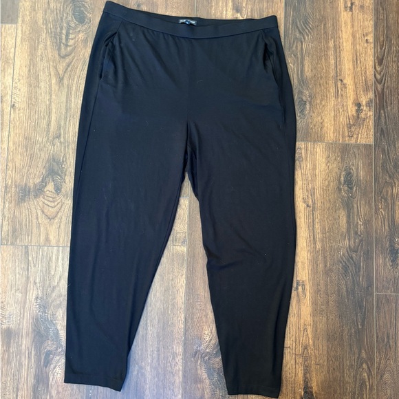 Eileen Fisher Women’s Black Elastic Waist Pants Tapered Stretch Black Large - Picture 2 of 6